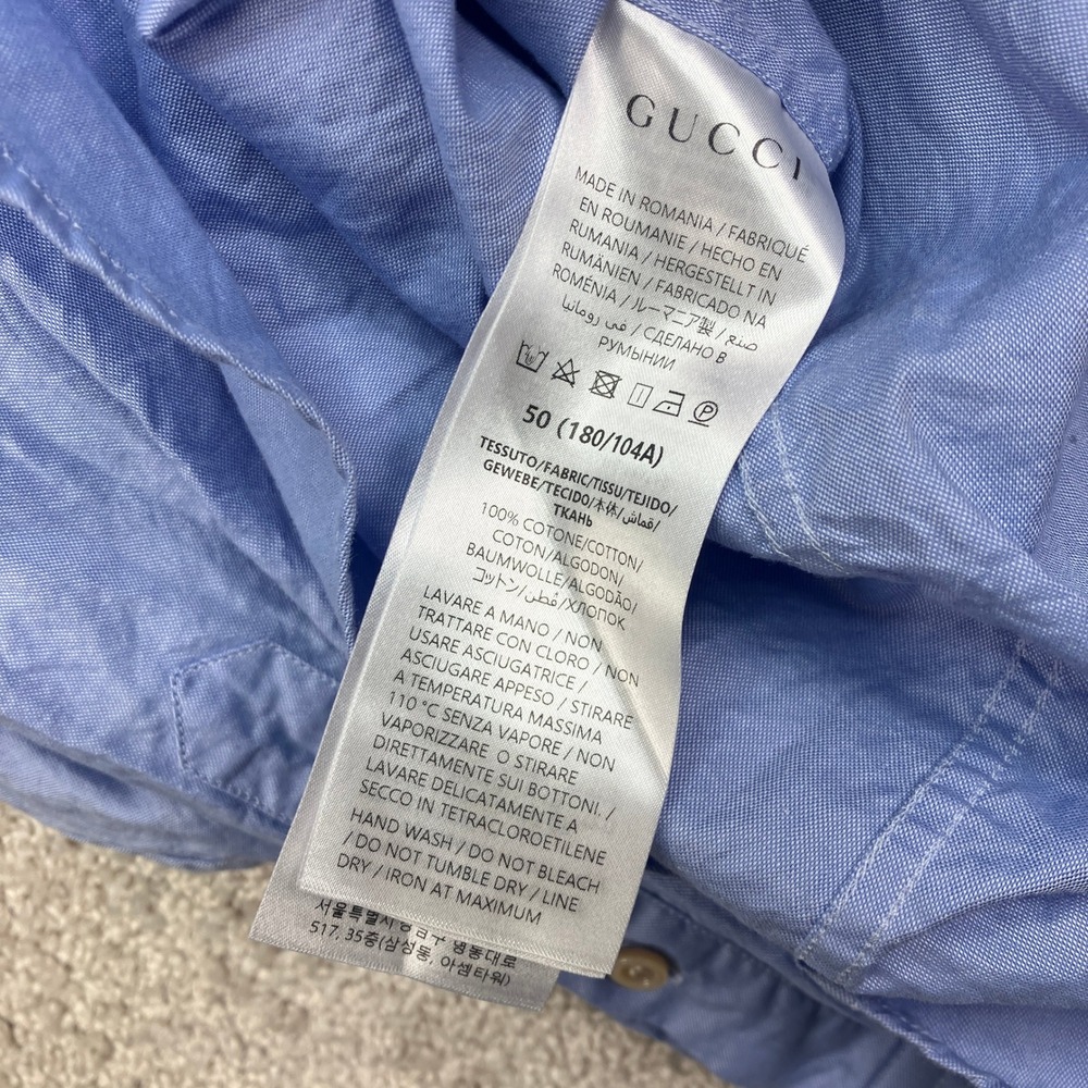 Gucci Dress Shirt Womens 50 Blue White Collar Uniform Button Up Designer - Picture 5 of 8